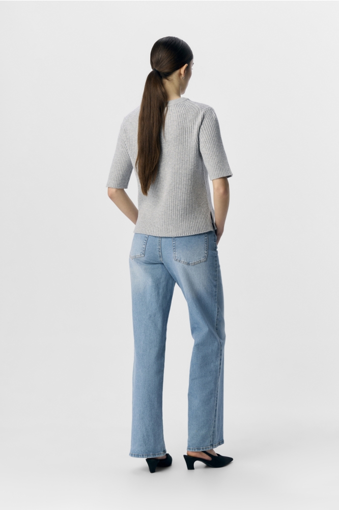 OBJELVA 2/4 RE O-NECK KNIT NOOS 23046911 LIGHT GREY MELANGE